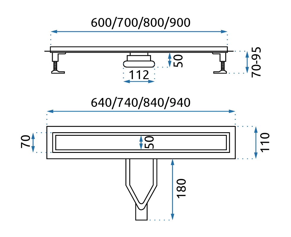 REA linjeafløb NEOX SUPERFLOW 900 Sort, 94x11x9,5cm