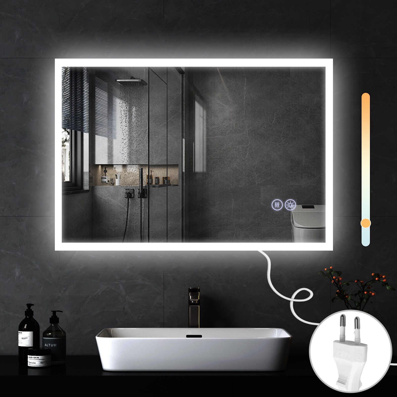 NETTLIFE spejl med lys, 100x60 cm, LED - vægspejl, eksplosionssikker, glas Badeværelse, spejl med touchskærm