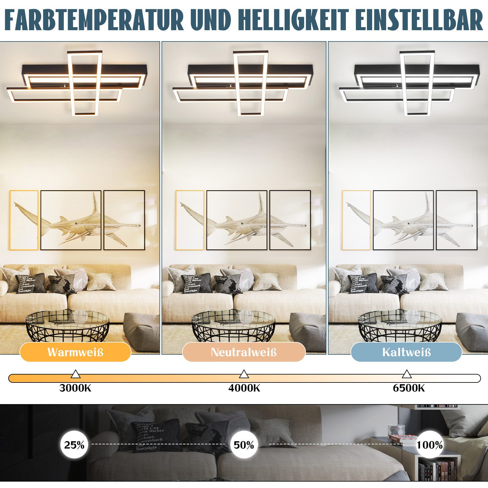 NETTLIFE LED - loftlampe til stuen, sort, rektangulær, dæmpbar, moderne design