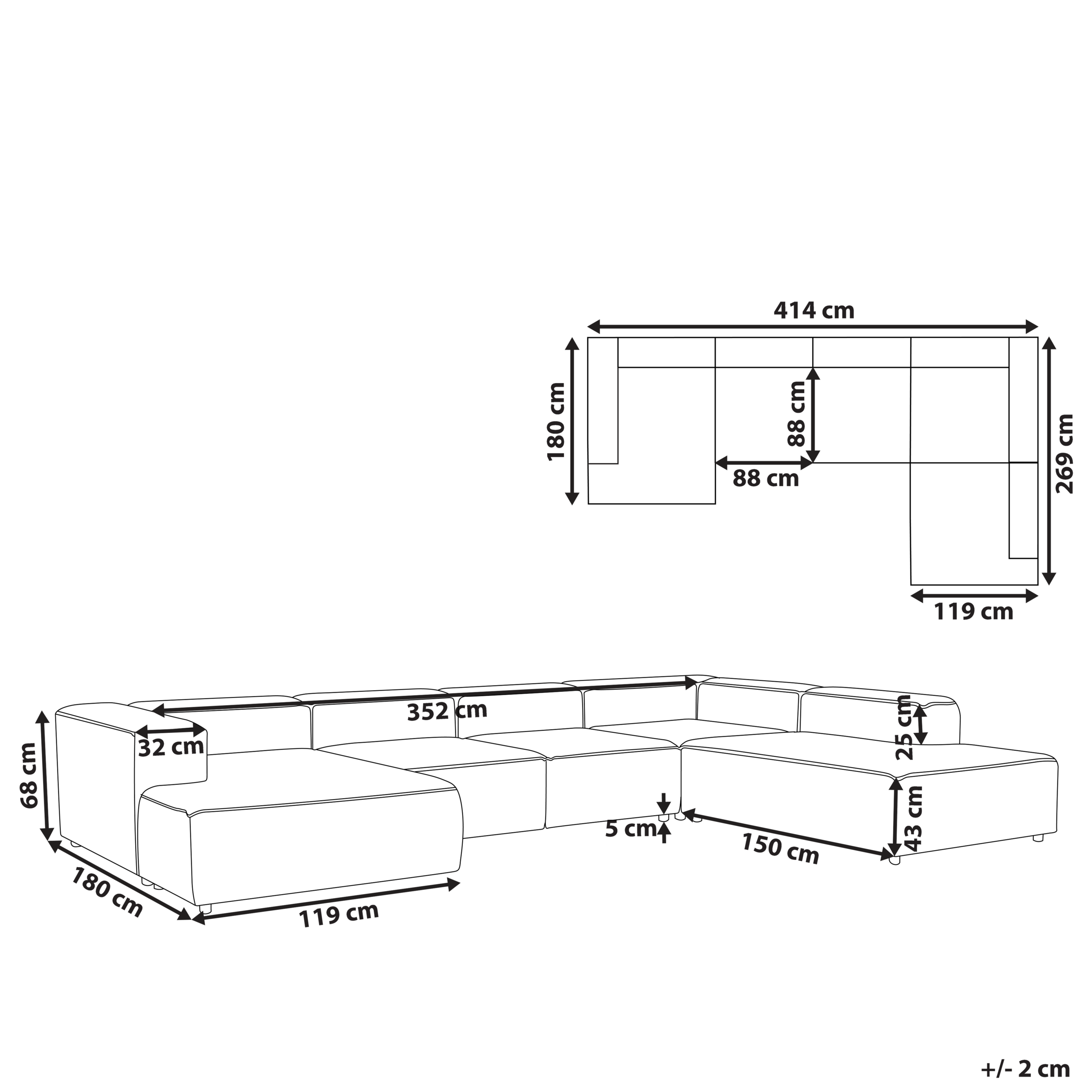 Hjørnesofa modul 5 personers ARDAL Boucle Cremehvid Venstrevendt