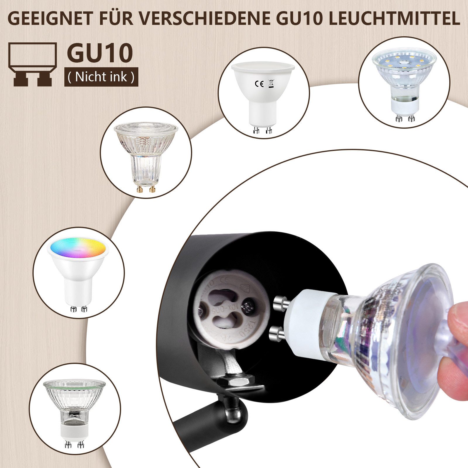 NETTLIFE LED - loftslampe med 2 flammer - sort loftslampe med GU10 drejespot i træ uden lampe