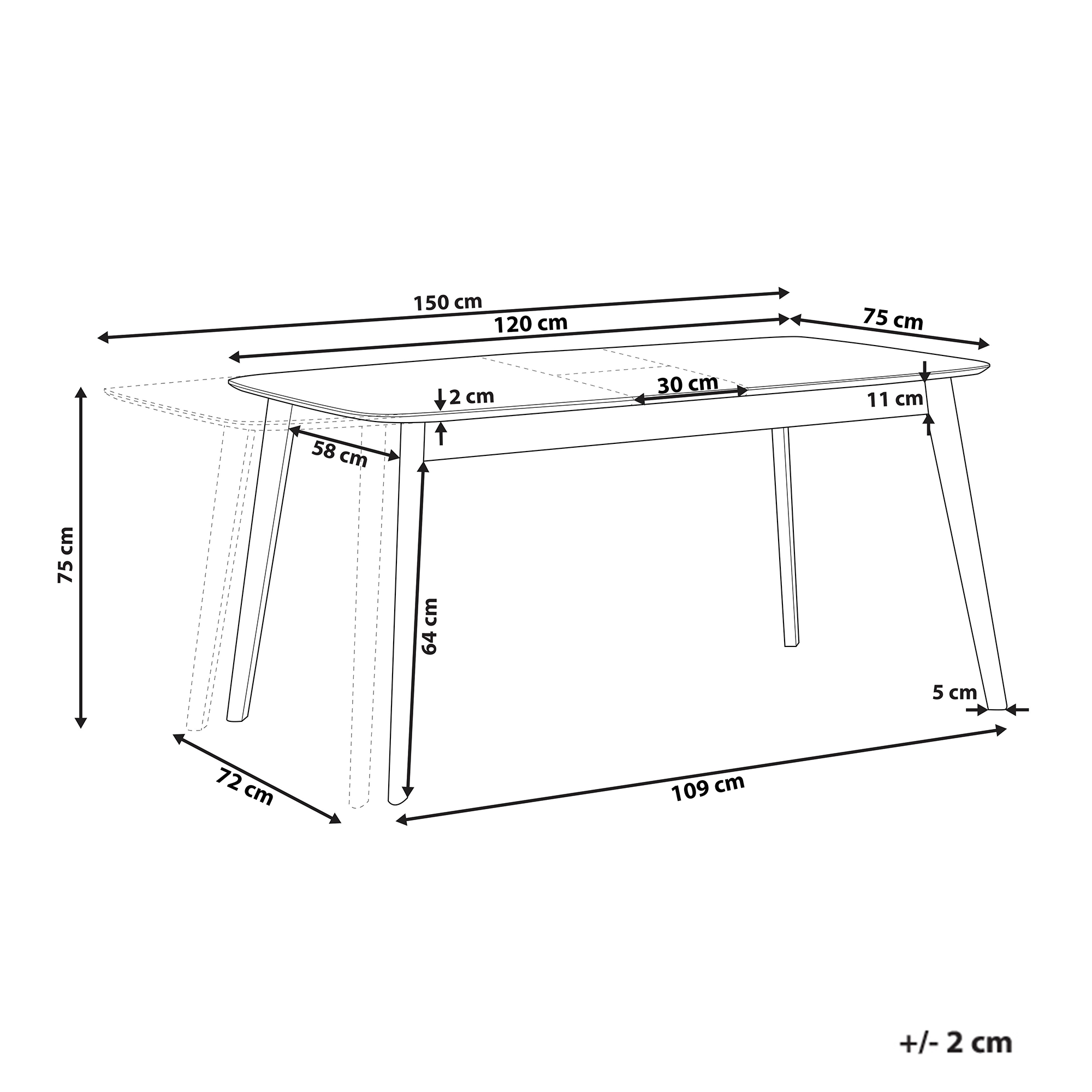 Spisebord med udtræk MADOX Lys eg 120/150 cm 75 cm
