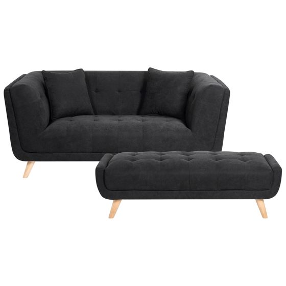 Sofa 2 personers HABO med fodskammel Sort