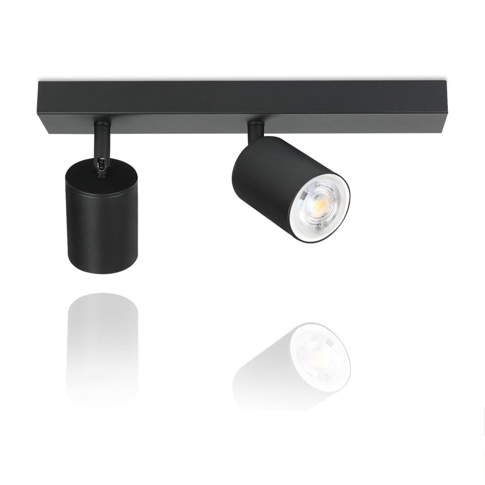 NETTLIFE Sort loftspotlight til stuen, loftslampe med 2 flammer, GU10 loftspotlight