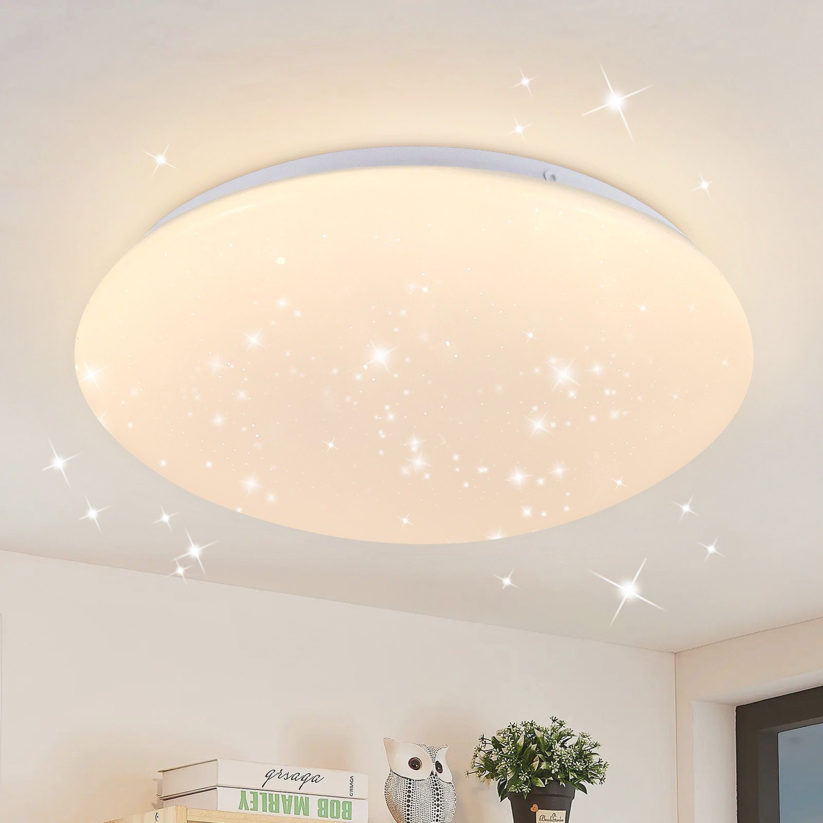 NETTLIFE LED loftlampe, 30 cm rund, varmt bad, stjernehimmel, 18 W, IP44 pære
