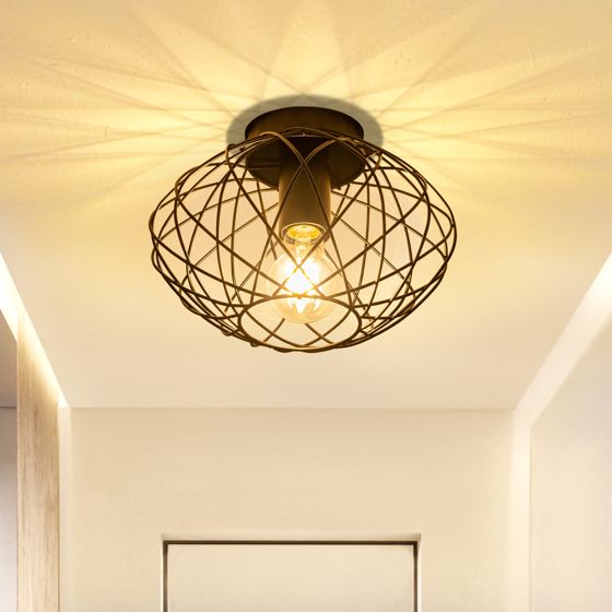 NETTLIFE Sort, loftlampe med bur, vintage - loftspotlight, E27 - metalbase