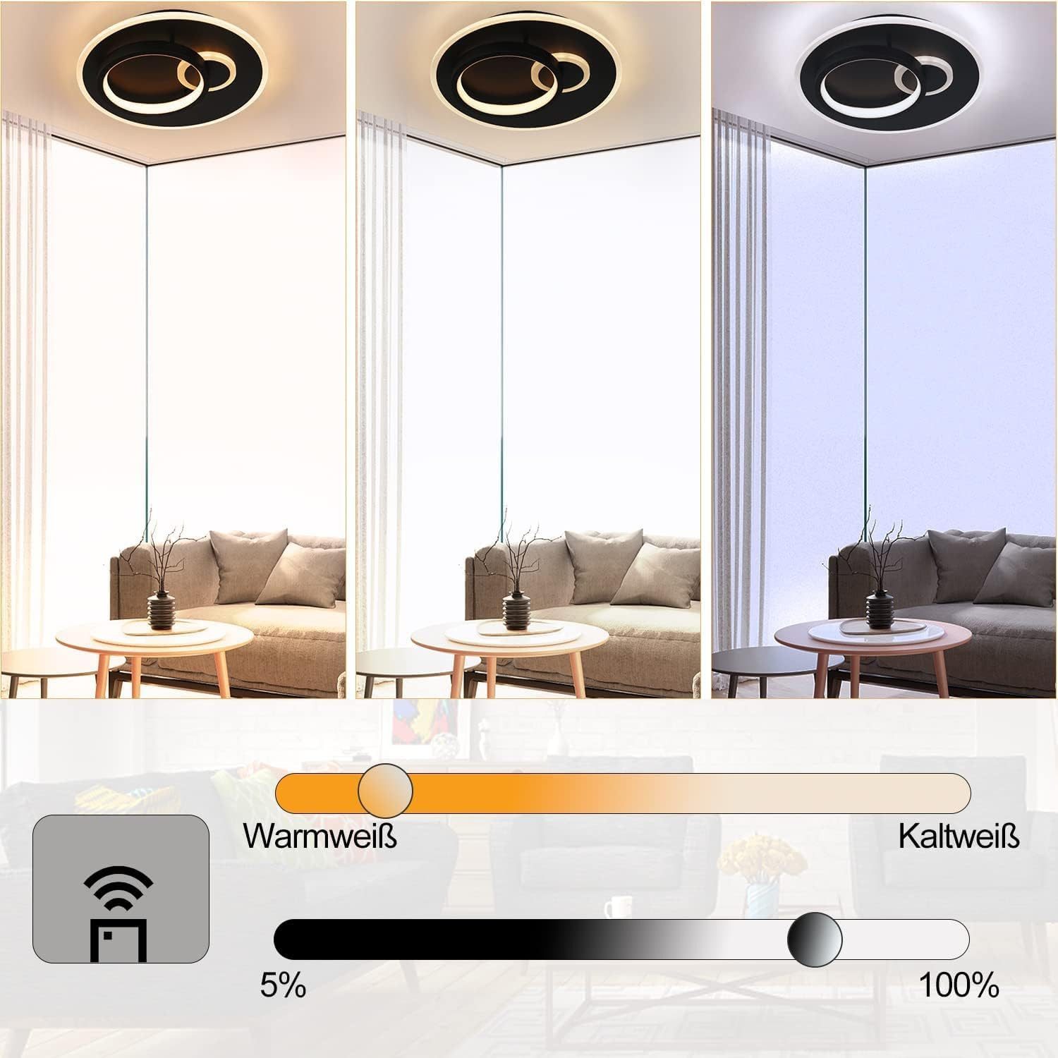 NETTLIFE LED - loftlampe til stuen, sort køkkenlampe, 33 W, dæmpbar, med fjernbetjening, moderne design - lampe, rund