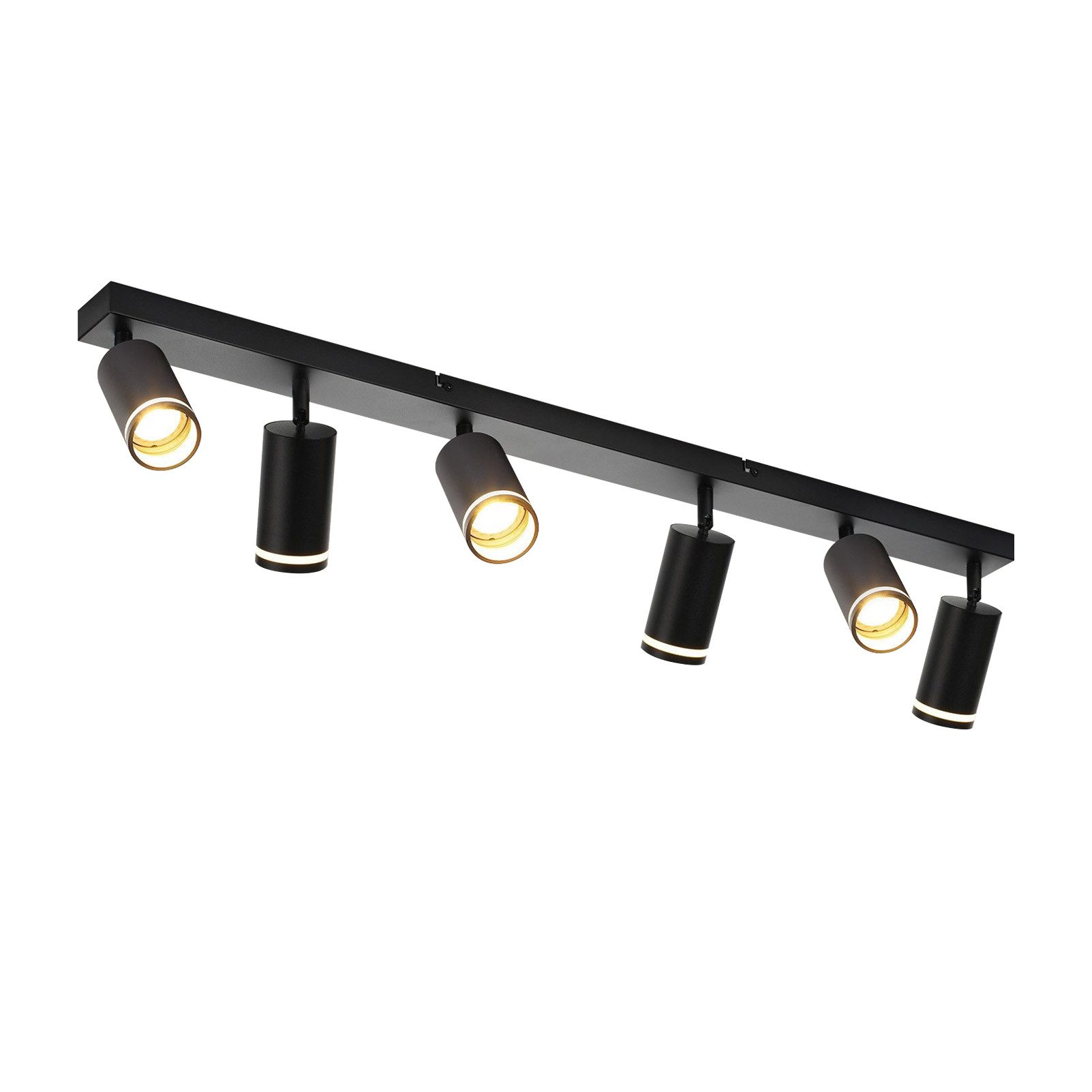 NETTLIFE Moderne loftslampe med 6 spots: Sort GU10 loftslampe, 355° drejelig metallampe til køkken, stue uden pære
