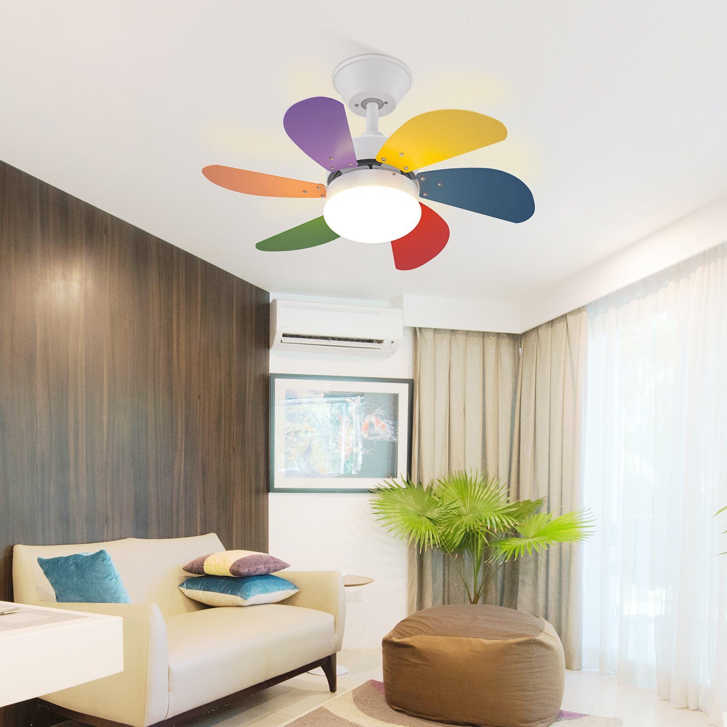 NETTLIFE hvid loftsventilator med lys, fjernbetjening, støjsvag, timer, 6 blade, til soveværelset