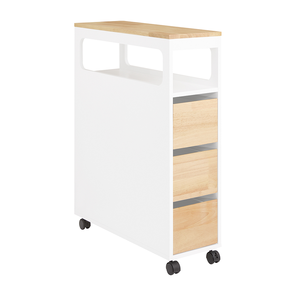 SoBuy pladsbesparende badeværelsesskab med 3 skuffer og 1 justerbar hylde Kompakt MDF- og bambusbadeværelsesskab til badeværelse og toilet 65x23x82cm BZR54-II-WN