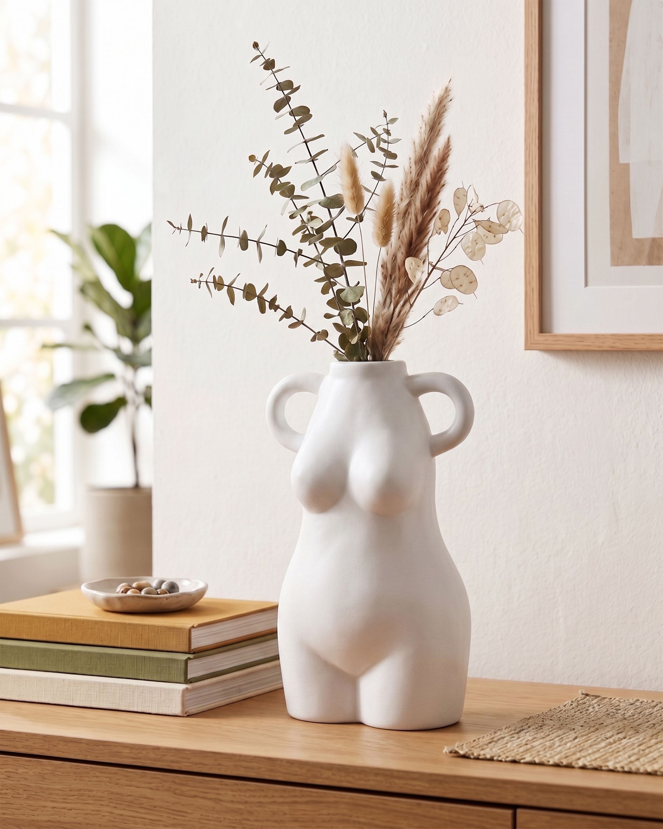 Blomstervase AIGIO 25 cm Keramik Hvid