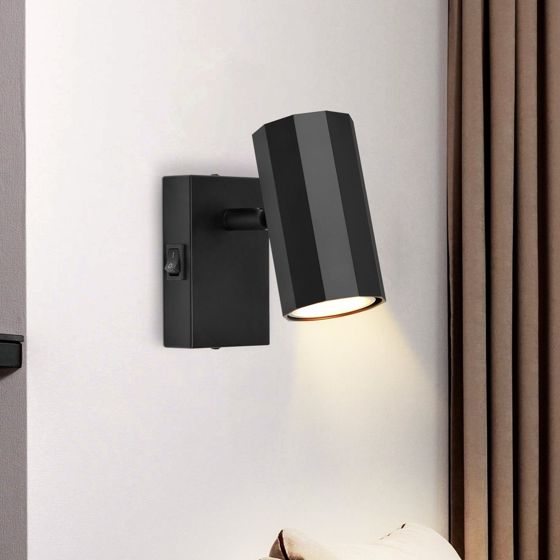 NETTLIFE 1-flammet sort vægspotlight - Væglampe med metalafbryder GU10 korridorlampe, justerbar 350°, maks. 40W