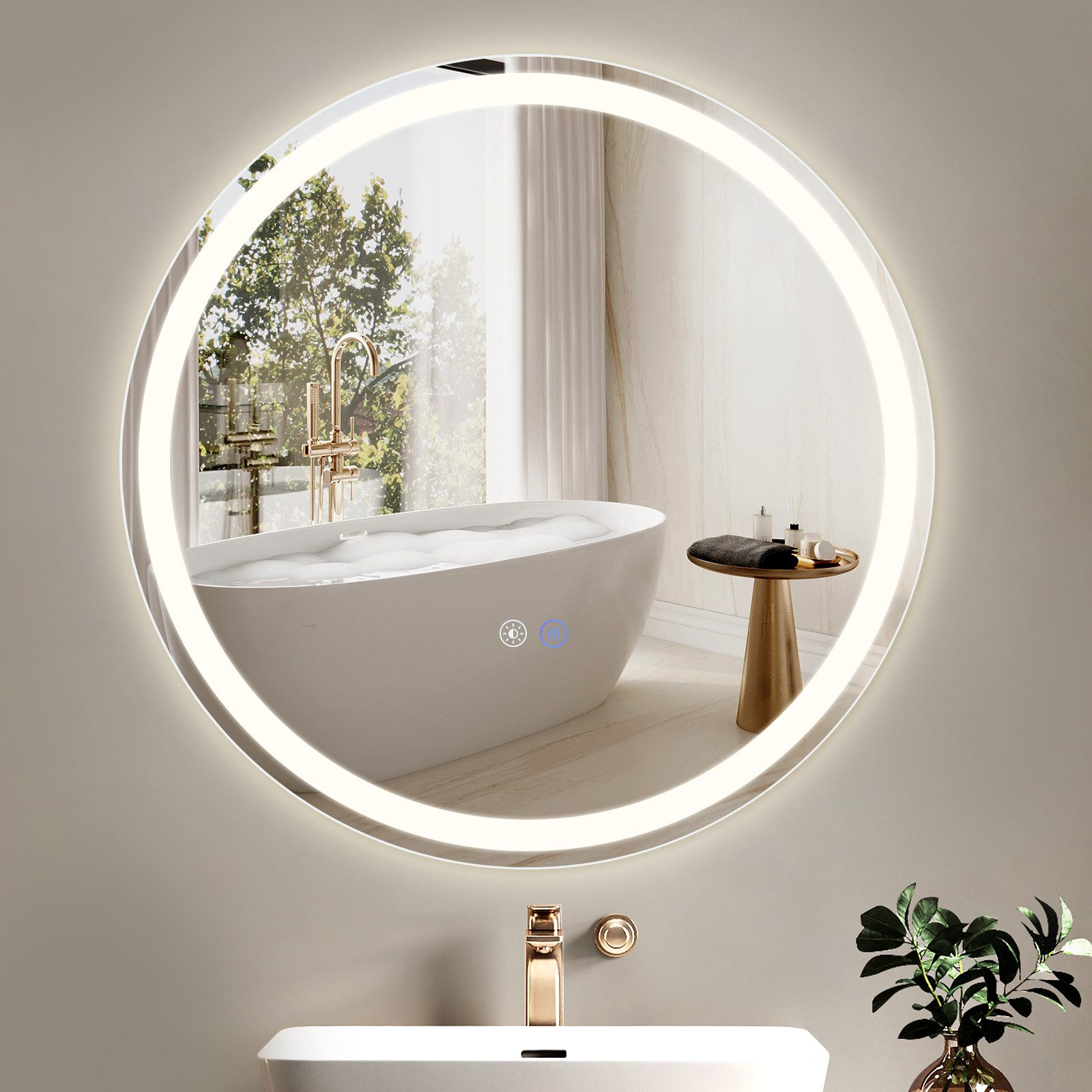 NETTLIFE oplyst badeværelsesspejl - rundt 60 cm LED, vægmonteret, berøringsknap, dugfri, IP44, justerbar 3000K-6500K