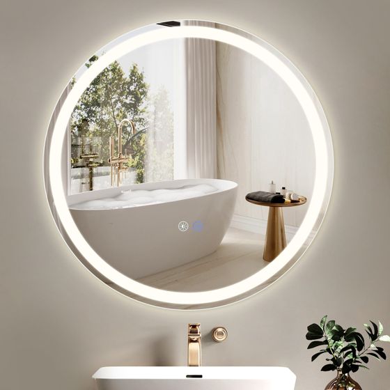 NETTLIFE oplyst badeværelsesspejl - rundt 60 cm LED, vægmonteret, berøringsknap, dugfri, IP44, justerbar 3000K-6500K