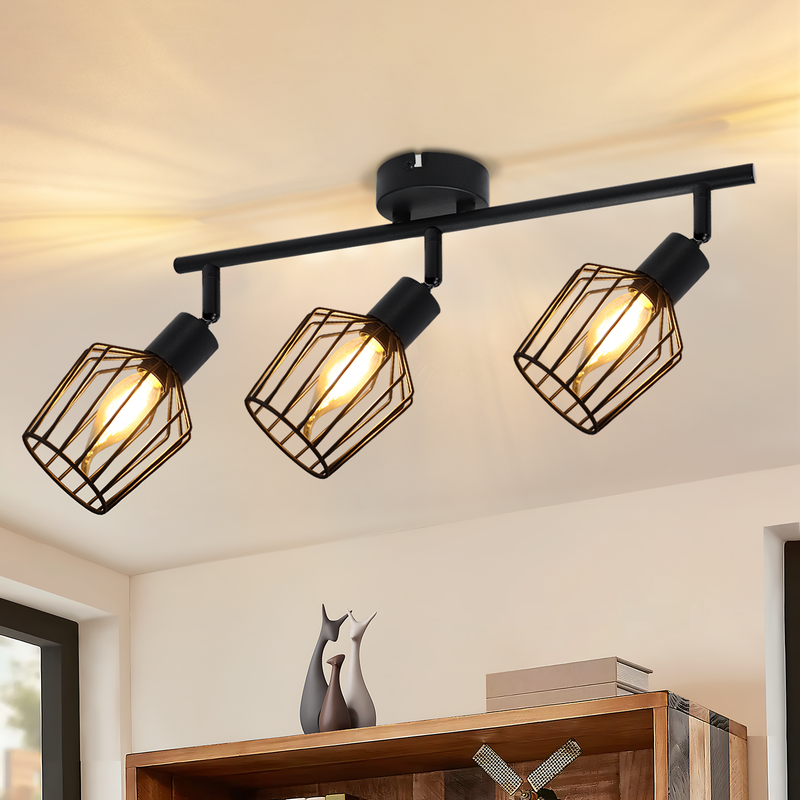 NETTLIFE 3 loftspotlights E14 - Metallisk, 350° drejelig industriel entrelampe, væglampe til entre/stue, sort