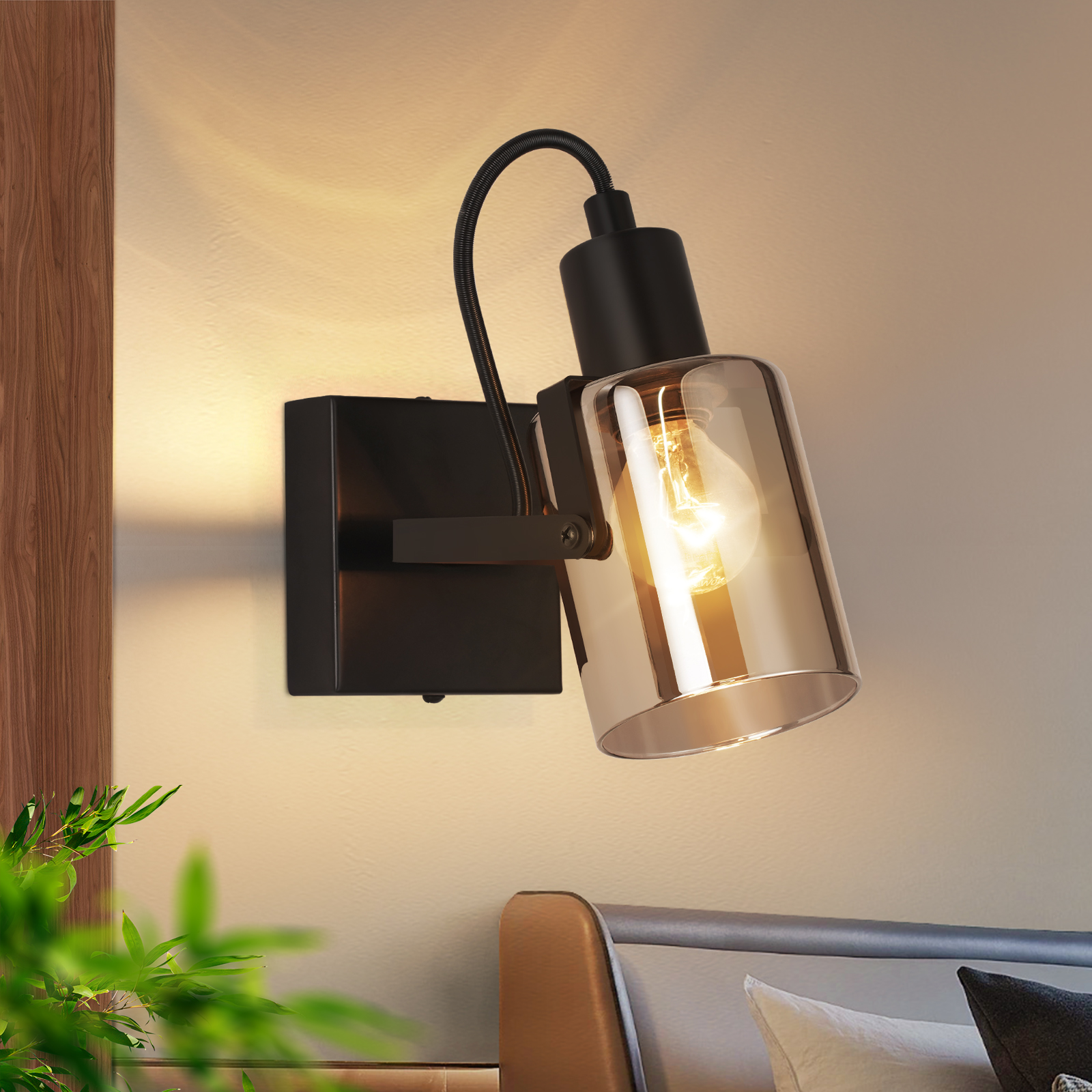 NETTLIFE loftspotlight vintage sort loftslampe retro røggrå glasloftslampe 1 pære E14