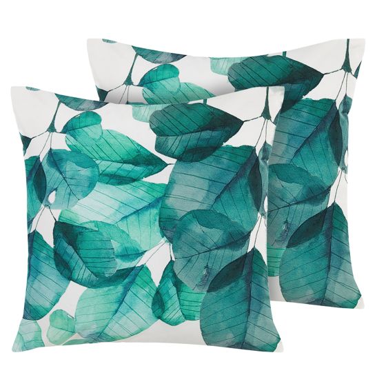 Sæt af 2 havehynder TREBBO Plante mønster 45 x 45 cm Blågrøn