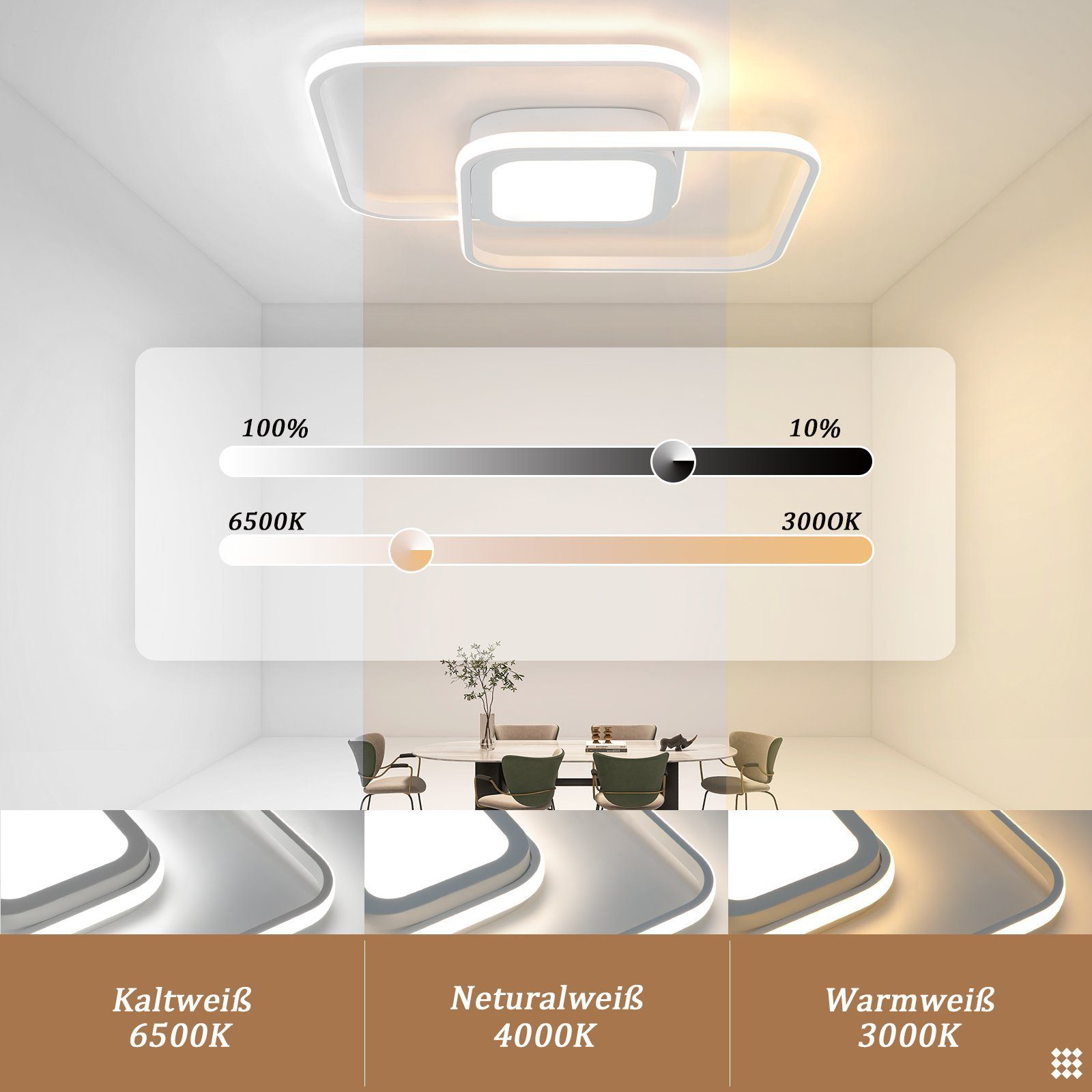NETTLIFE 48W LED loftlampe Hvid metal, dæmpbar moderne Med fjernbetjening Til soveværelse, stue Til køkken, spisestue