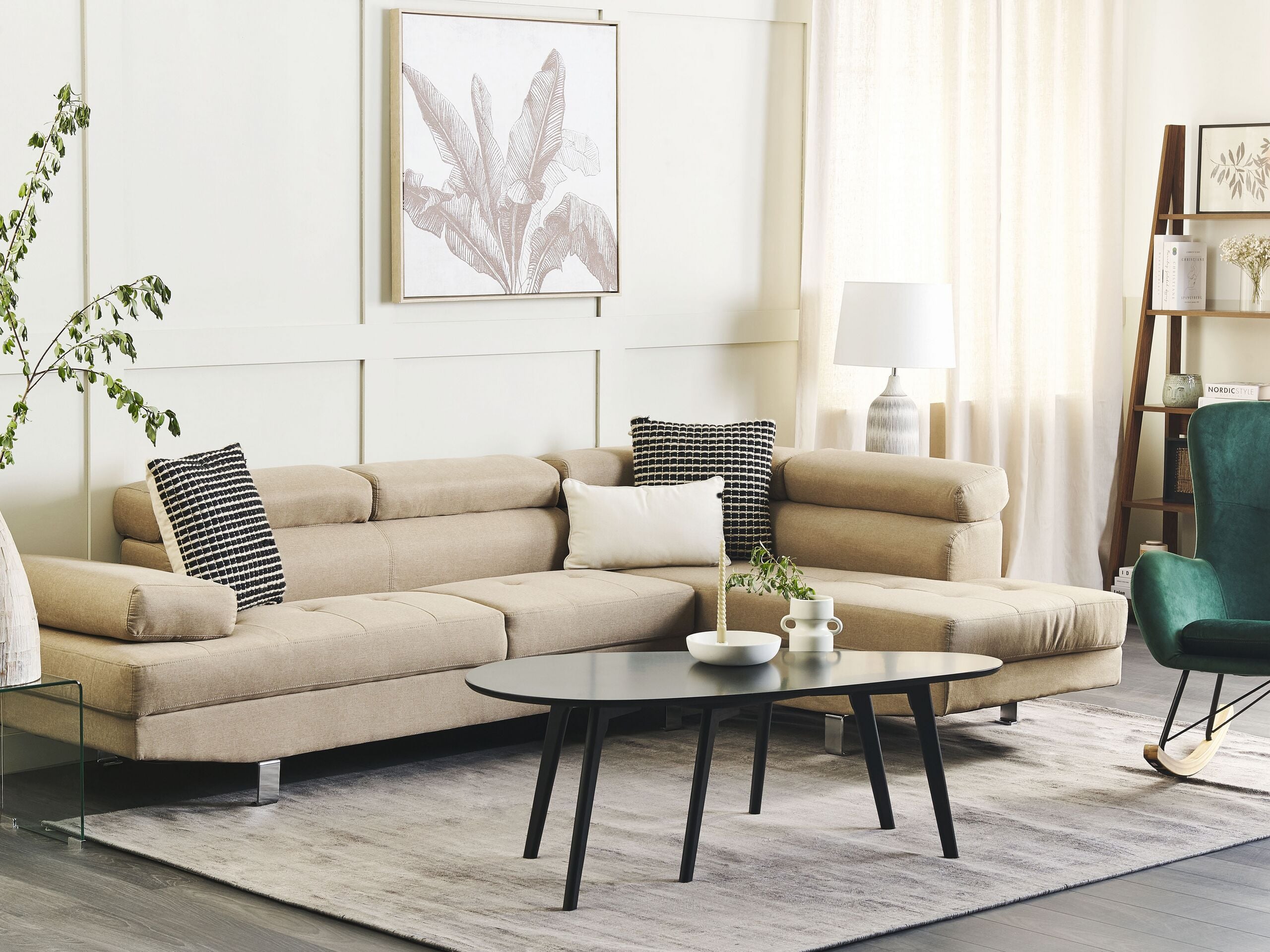 Hjørnesofa 5 personers NORREA Lys Beige Venstrevendt