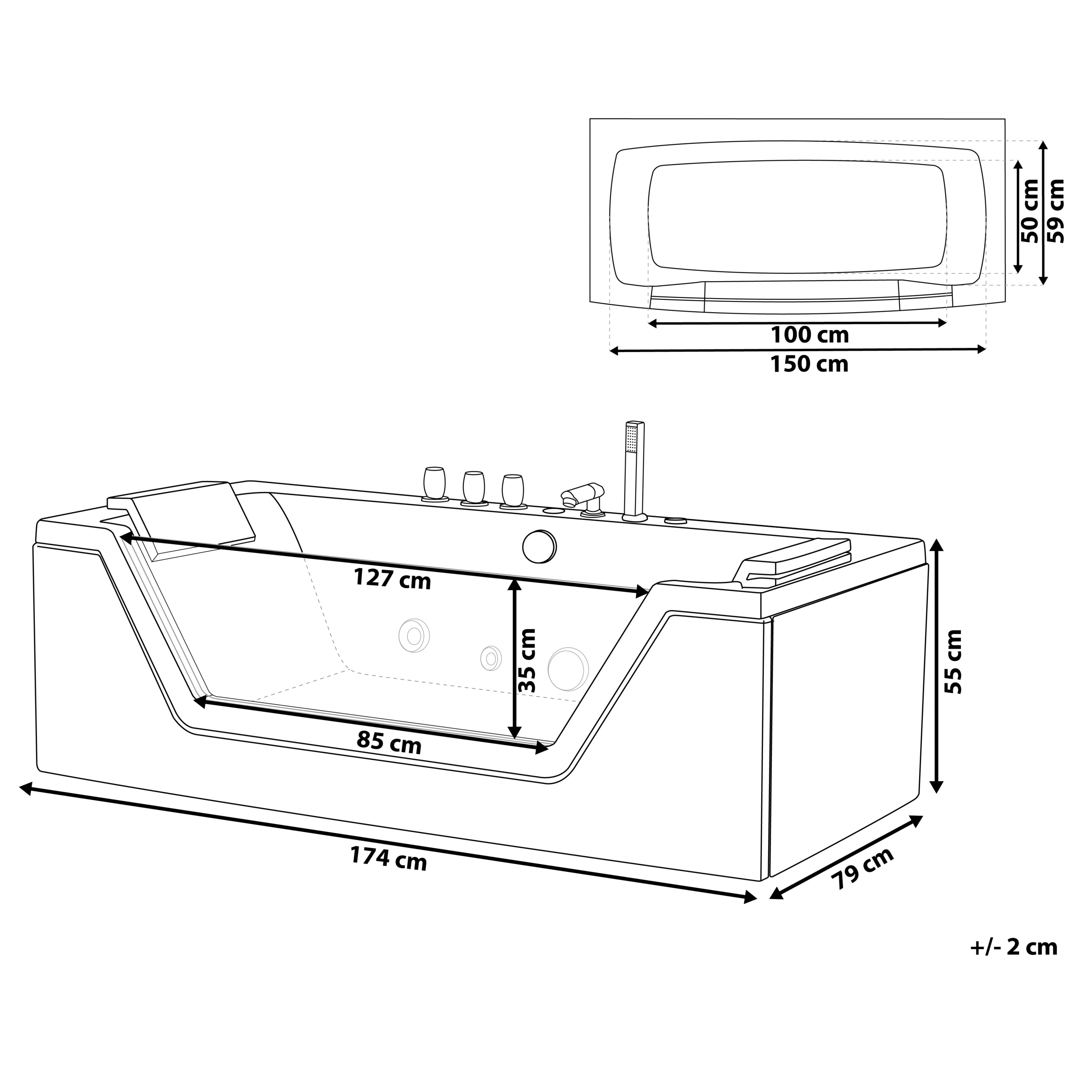 Hjørne-boblebad med LED SAMANA 174 x 79 cm Sort