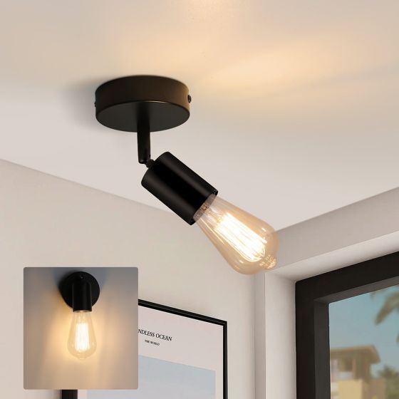 NETTLIFE Spot E27 sort vintage - væglampe 350° drejelig køkkenlampe til stue, soveværelse Maks. 40W