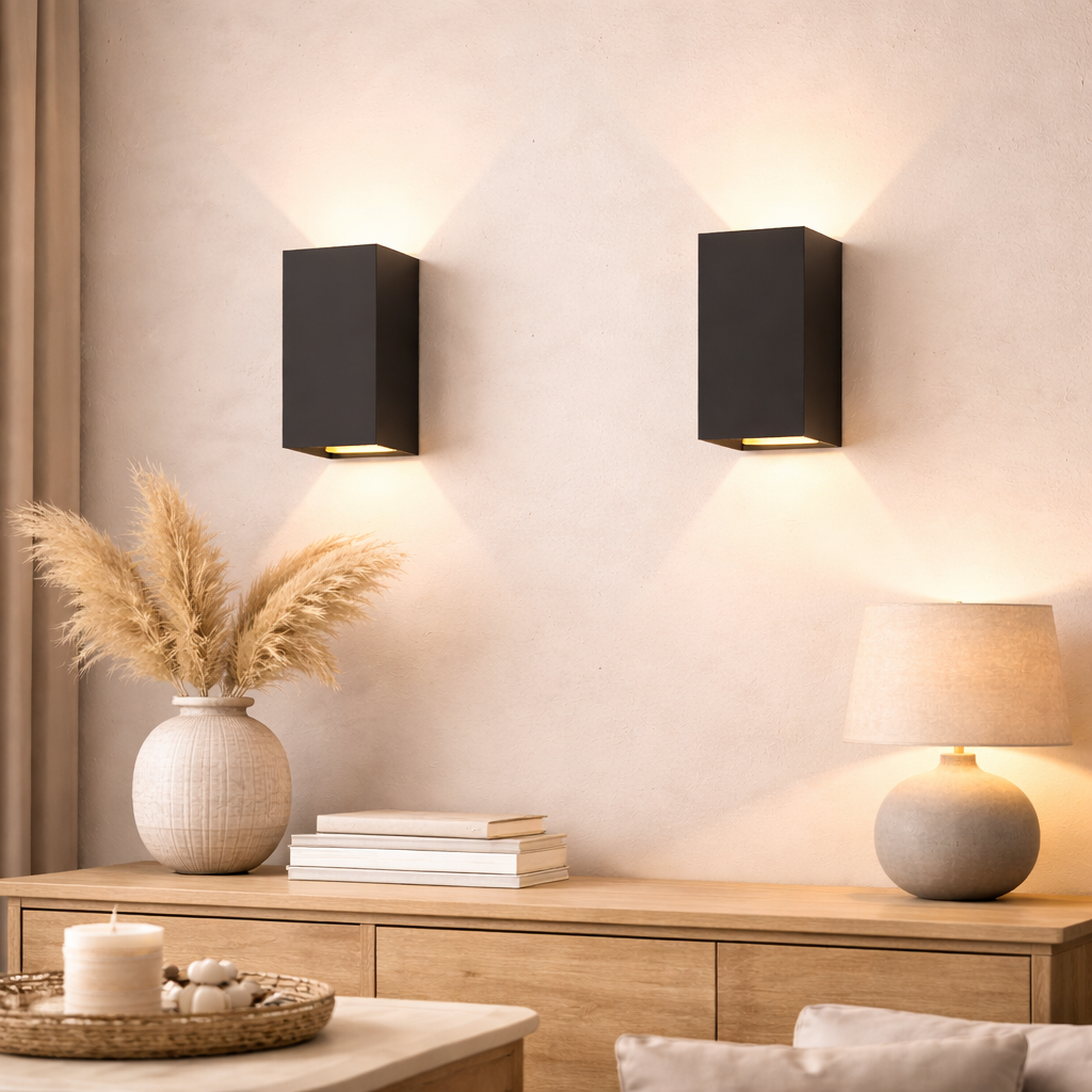 NETTLIFE 2 stk., LED-væglampe, udendørs og indendørs brug: sort, væglampe, udendørslampe, hus, væglampe 5W IP65, varm hvid, 3000K