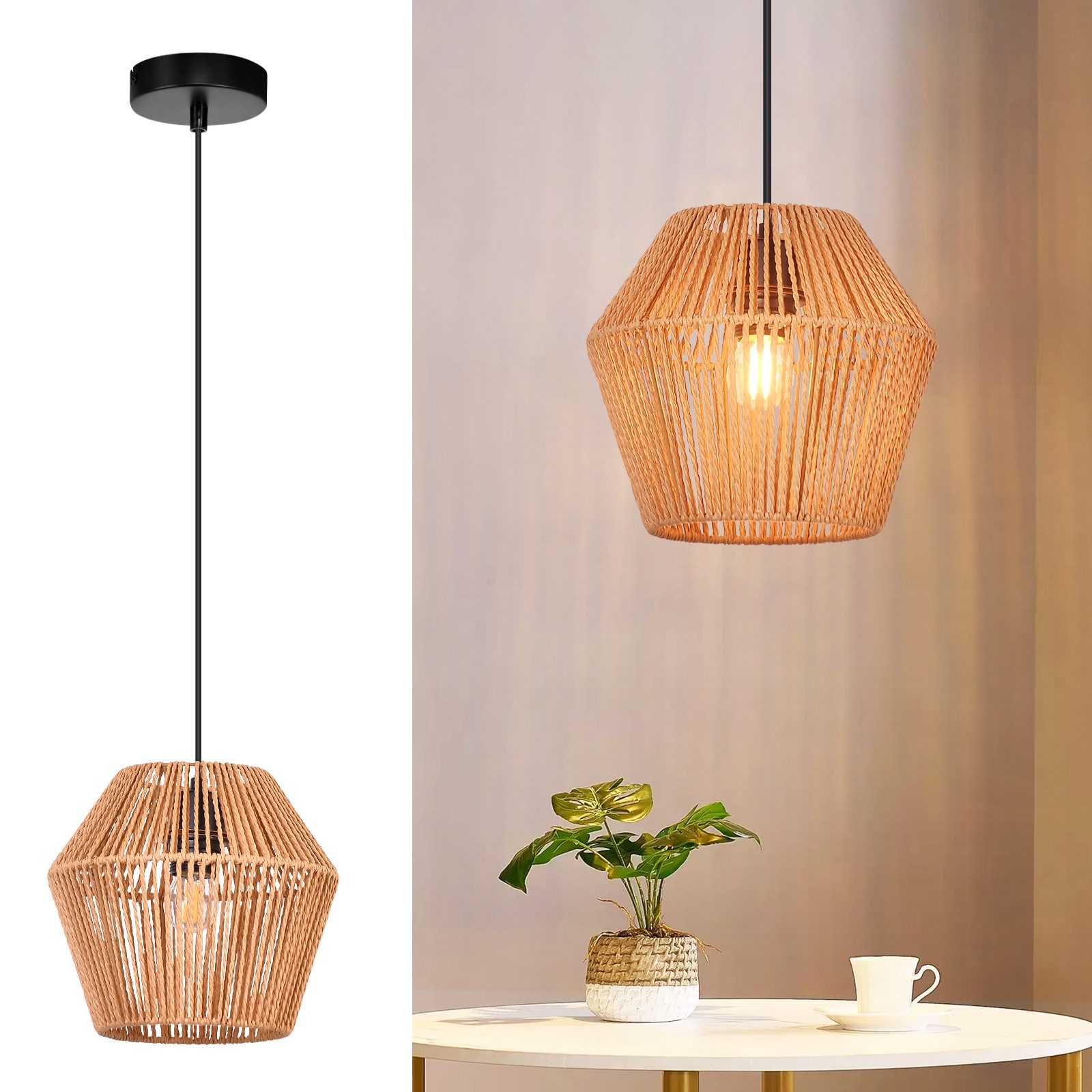 NETTLIFE Vintage - hængelampe i rotting, 150 cm, E27, 40W