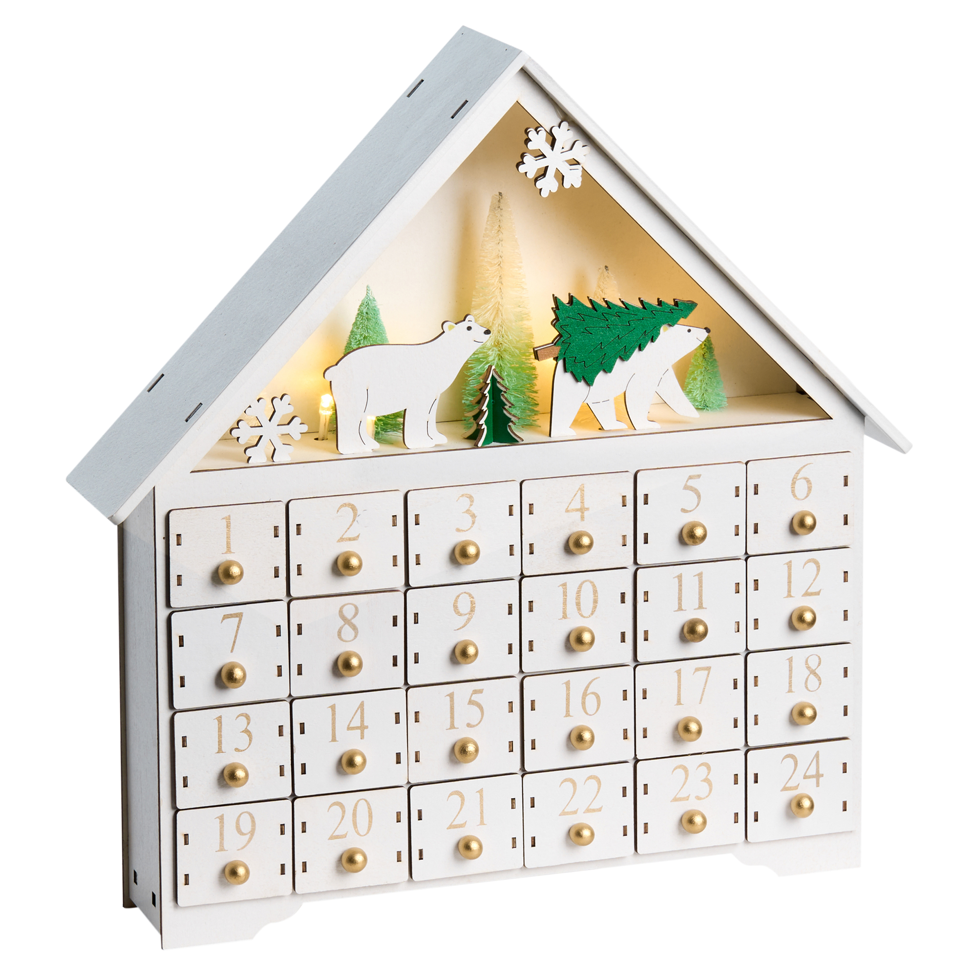 Juledekoration LED MJOSA 33 cm Adventskalender Hvid