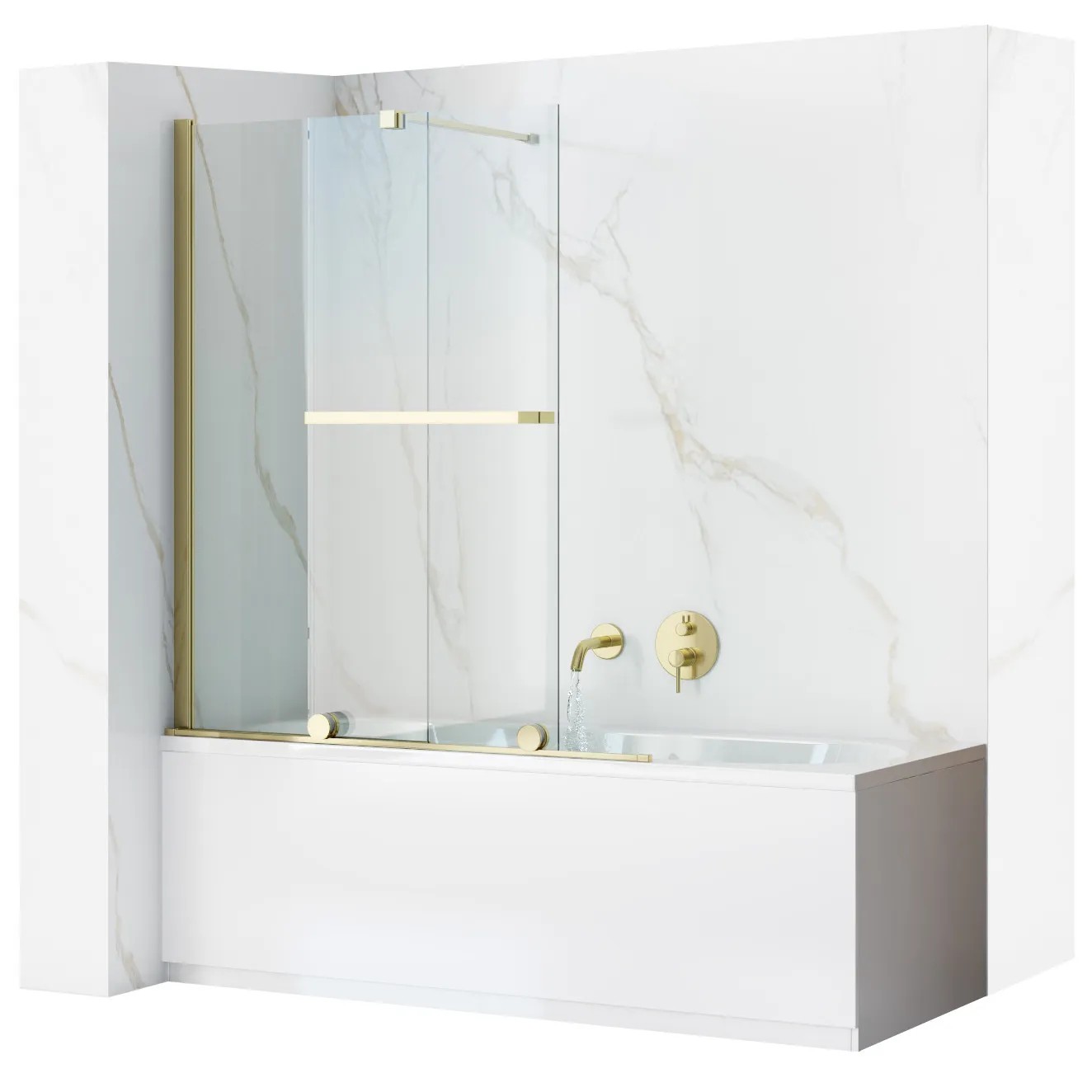 REA badekarsskærm FABIAN 100 Guld, 6x101x139cm