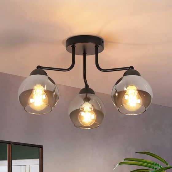 NETTLIFE sort, glas Loftlampe: Vintage - køkkenlampe, industriel, entrelampe, med 3 E27 pærer