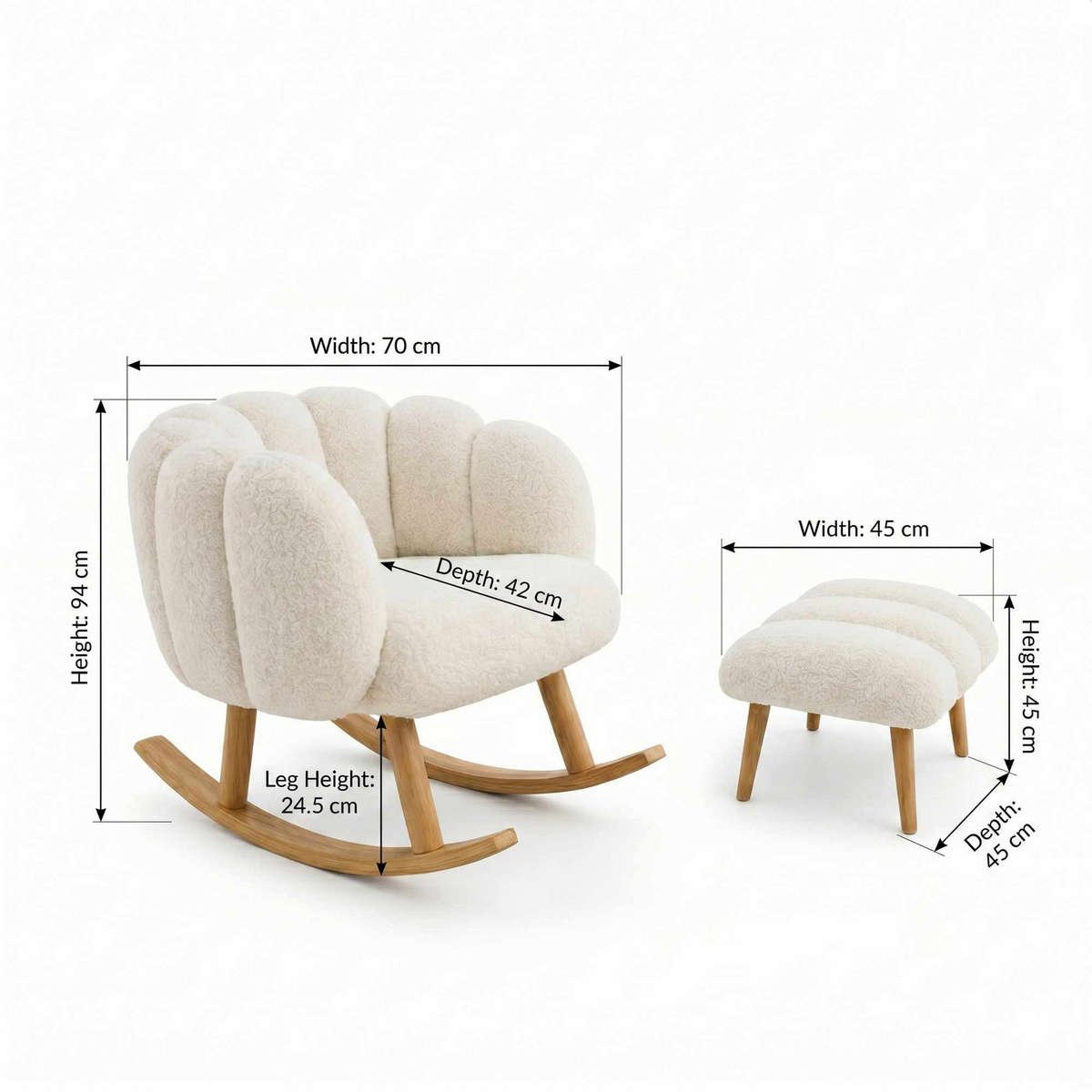 Norda Design Øreklapstol- og puffesæt (2 Pieces) Lotus Lotus Wing Chair 42 x 70 x 94 cm