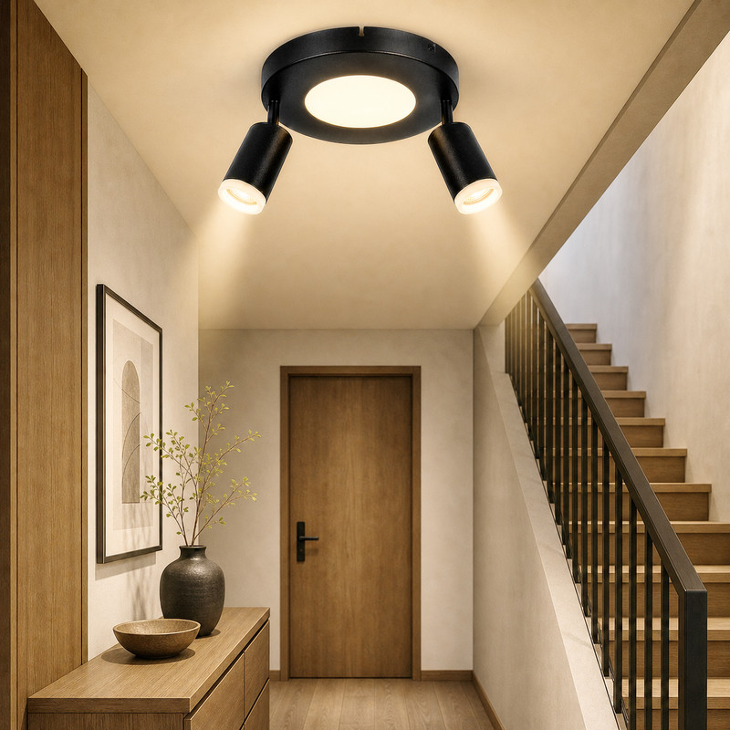 NETTLIFE Loftspotlight 2 lamper sort 3000K øjenbeskyttelse nem installation justerbar 350° GU10