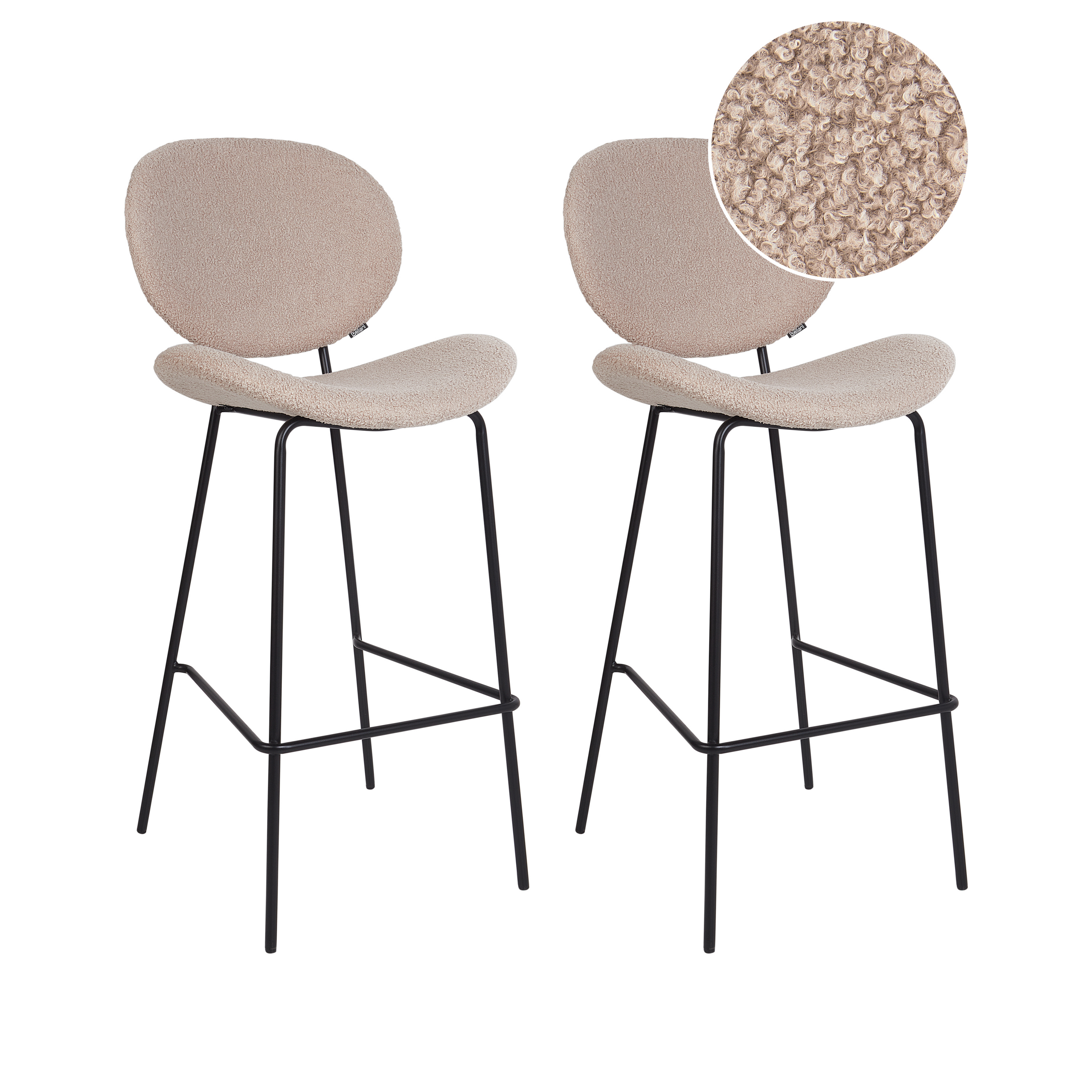 Sæt med 2 barstole LUANA Boucle Lys Beige