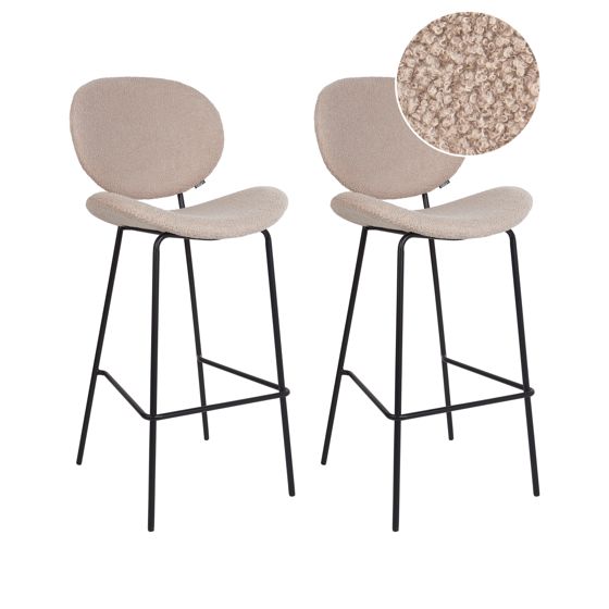 Sæt med 2 barstole LUANA Boucle Lys Beige