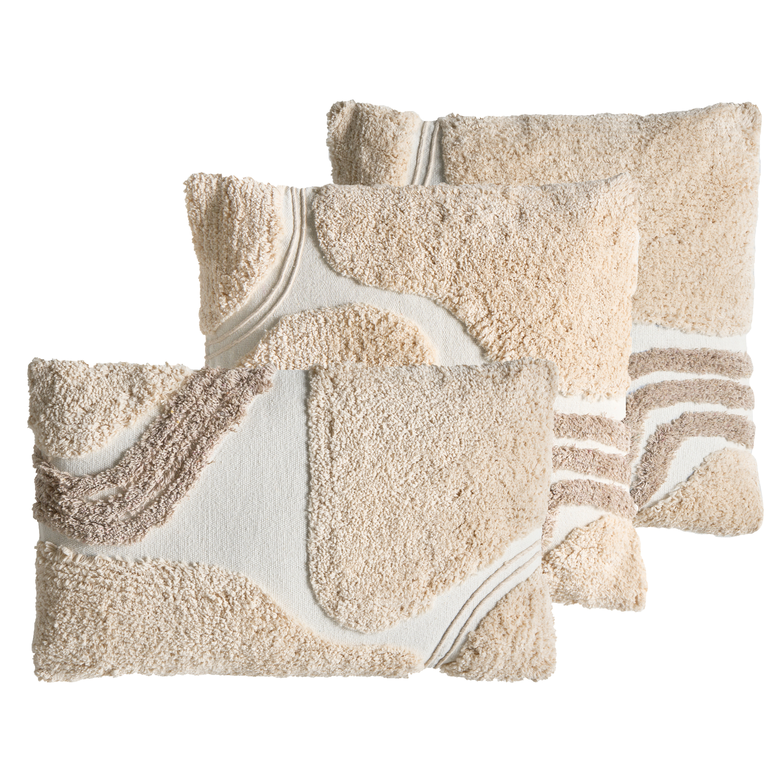 Sæt med 3 dekorative puder ALSTONIA 30 x 50 cm 45 x 45 cm Bomuld Beige Abstraktmønster