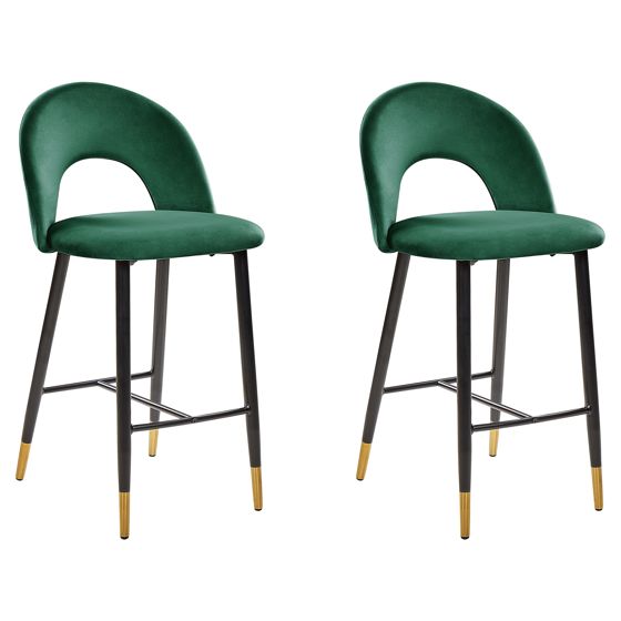 Sæt med 2 barstole FALTON Velour Smaragdgrøn