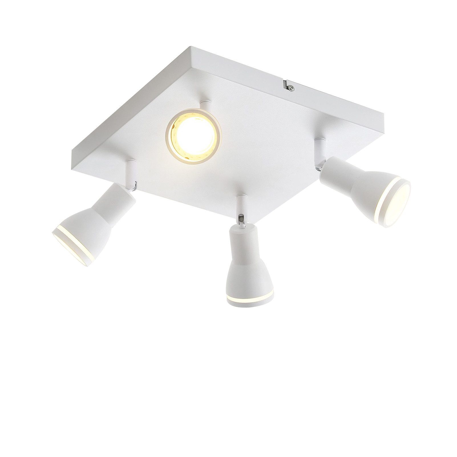 NETTLIFE LED loftlampe med 4 loftspotlights, hvide modeller, justerbar spotlight, GU10, til indendørs brug, metal