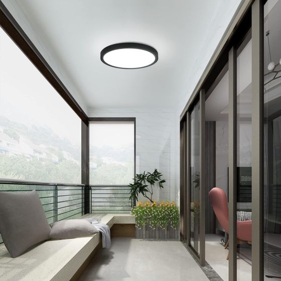 NETTLIFE LED - loftslampe, fladLoftslampe, Ø22 cm Badeværelseslampe Kold hvid, Soveværelseslampe, sort, 15W, IP44