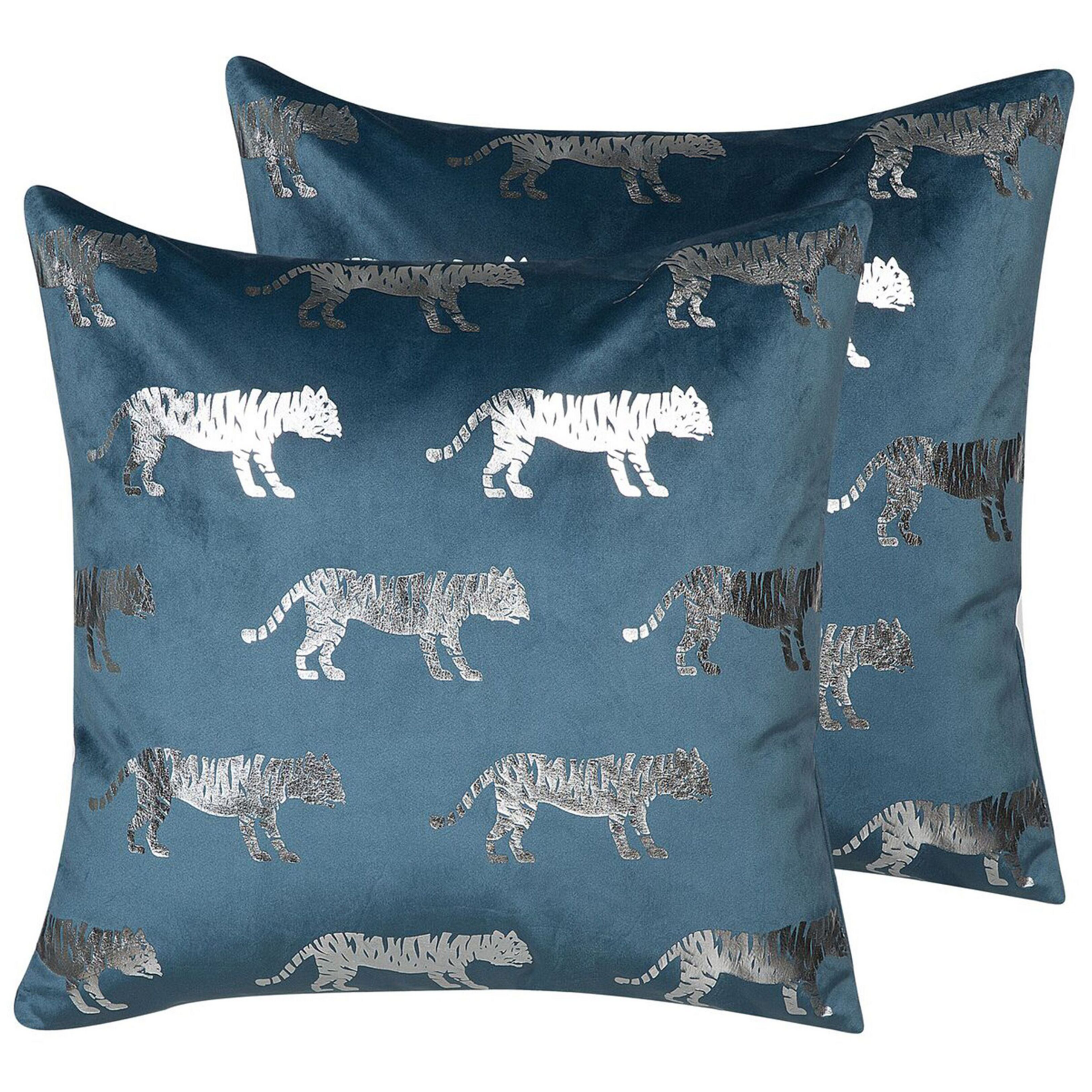 Sæt af 2 pyntepuder BLUEBELL 45 x 45 cm Velour Blå Dyremønster