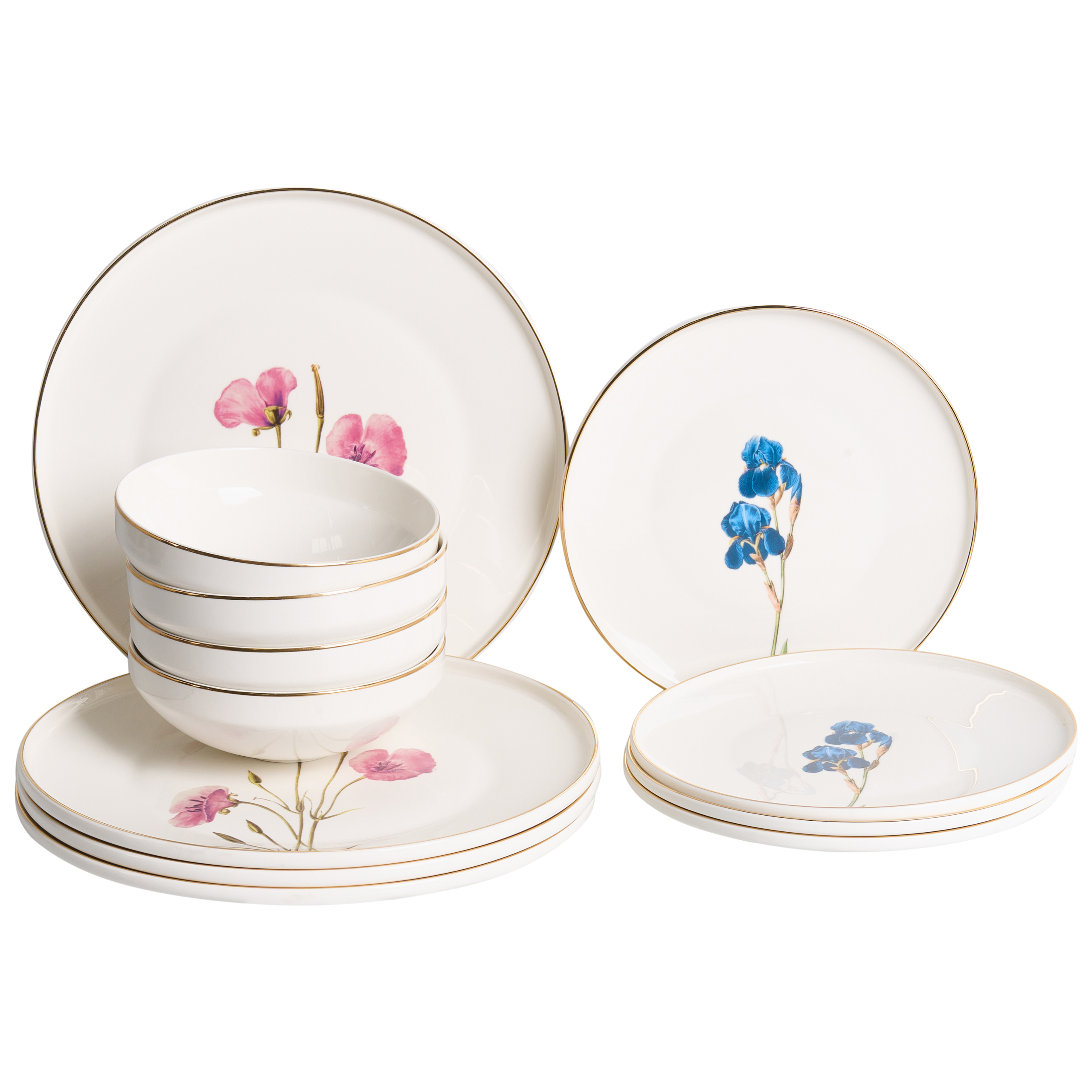 Sæt med 12 stykker service HYSSOP Porcelæn Hvid