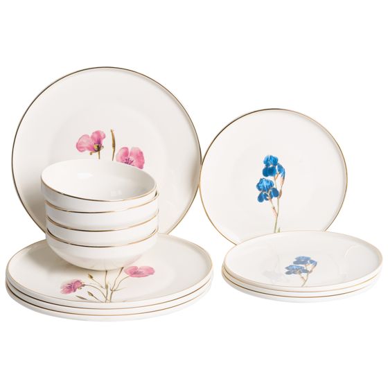 Sæt med 12 stykker service HYSSOP Porcelæn Hvid