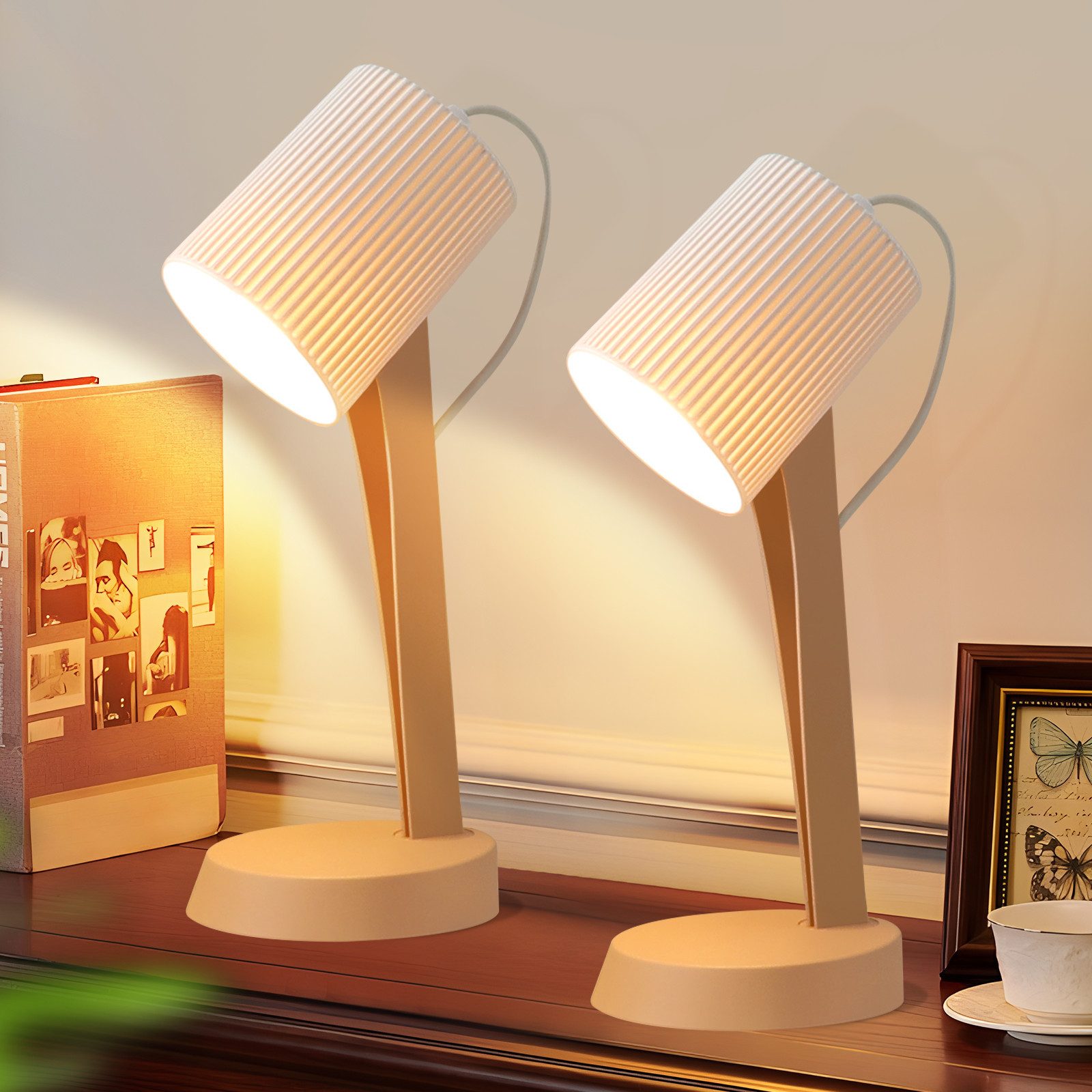 NETTLIFE bordlampe stue sengelampe med ledning 37,4 cm 2 små pærer sæt E14 moderne brun bordlampe