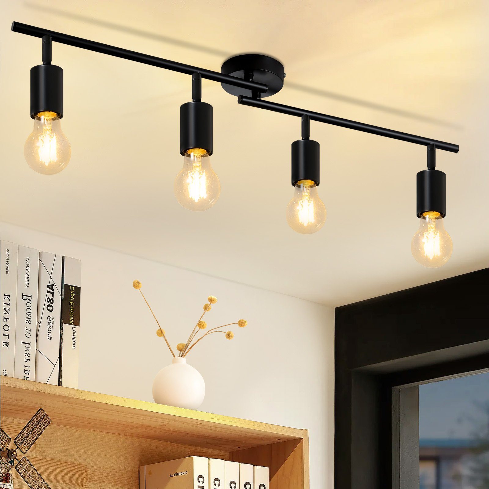 NETTLIFE - loftslampe sort E27 Vintage - entrelampe 350° roterende industriel køkkenlampe til køkken, stue, uden pære