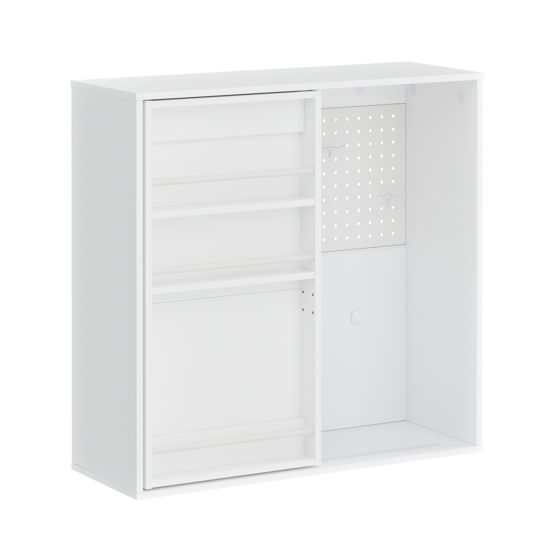 Vægmonteret frakkestativ med skabe og hulplade, hvid, 70.2x25.1x17.9 cm, STR16-W