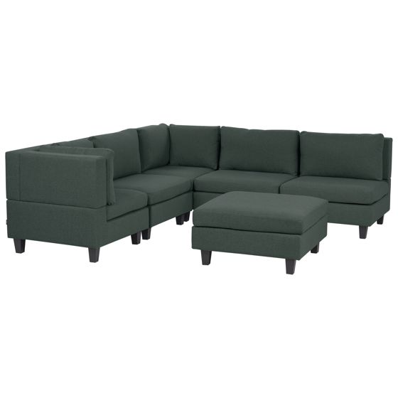 Hjørnesofa modul 5 personers UNSTAD med fodskammel Mørkegrøn Højrevendt