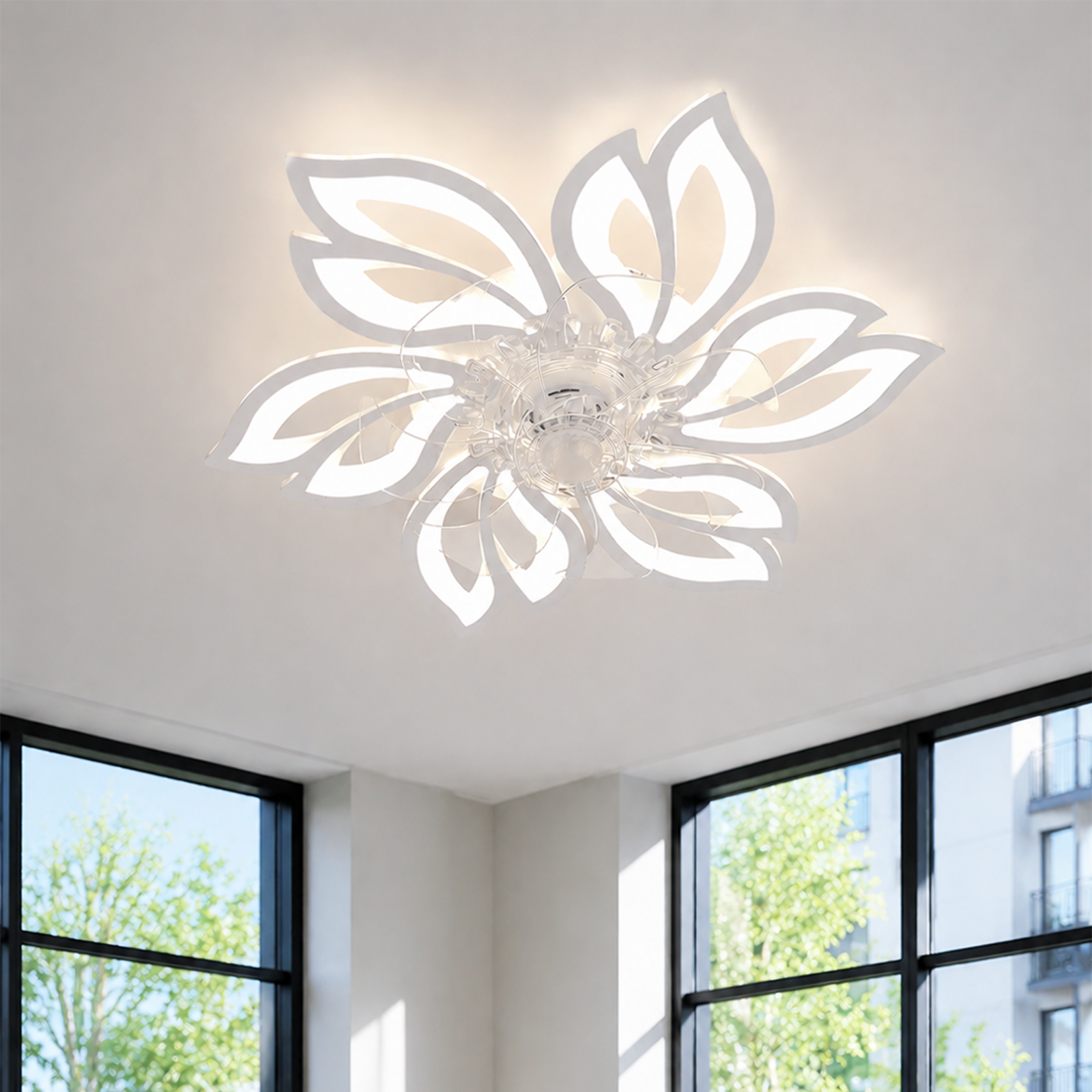 NETTLIFE - Loftventilator med lys og fjernbetjening - dæmpbar, LED - loftlampe, timerfunktion, kreativ, design, 6 lys