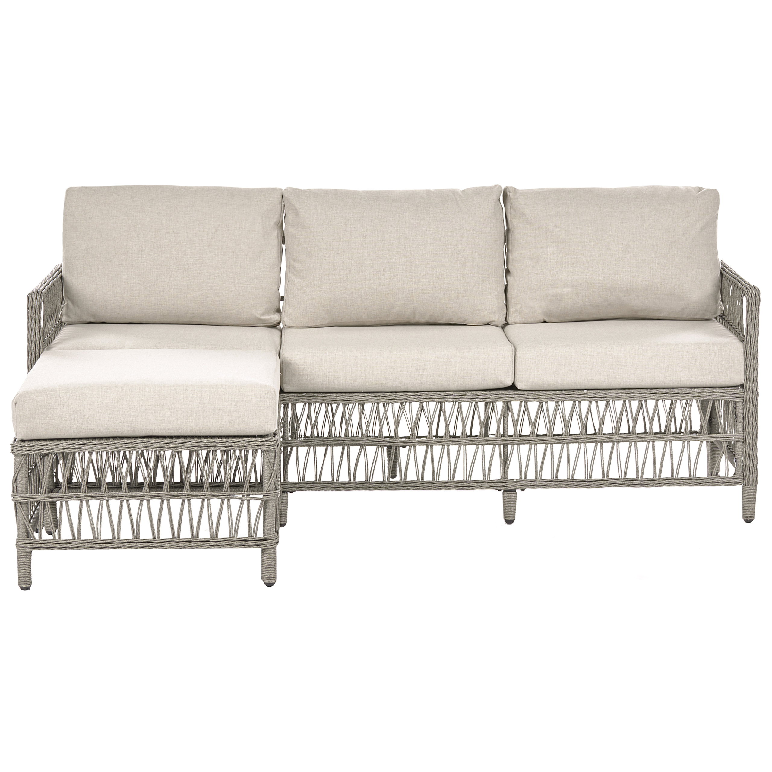 Havesofa med fodskammel 3 personers OFENA med puder PE-rattan Grå