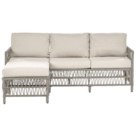 Havesofa med fodskammel 3 personers OFENA med puder PE-rattan Grå