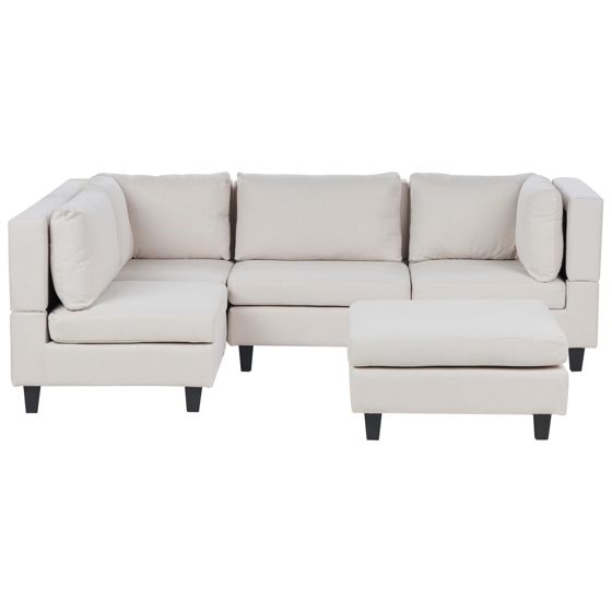 Hjørnesofa modul 4 personers UNSTAD med fodskammel Lys Beige Højrevendt