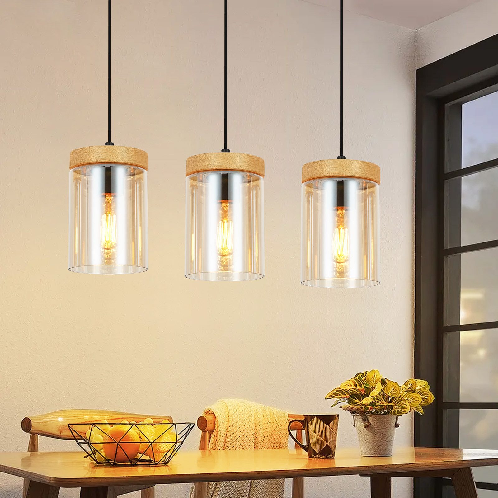 NETTLIFE Spisebordspendellampe, 3 flammer, vintage - glas, E27, pendellampe til stue